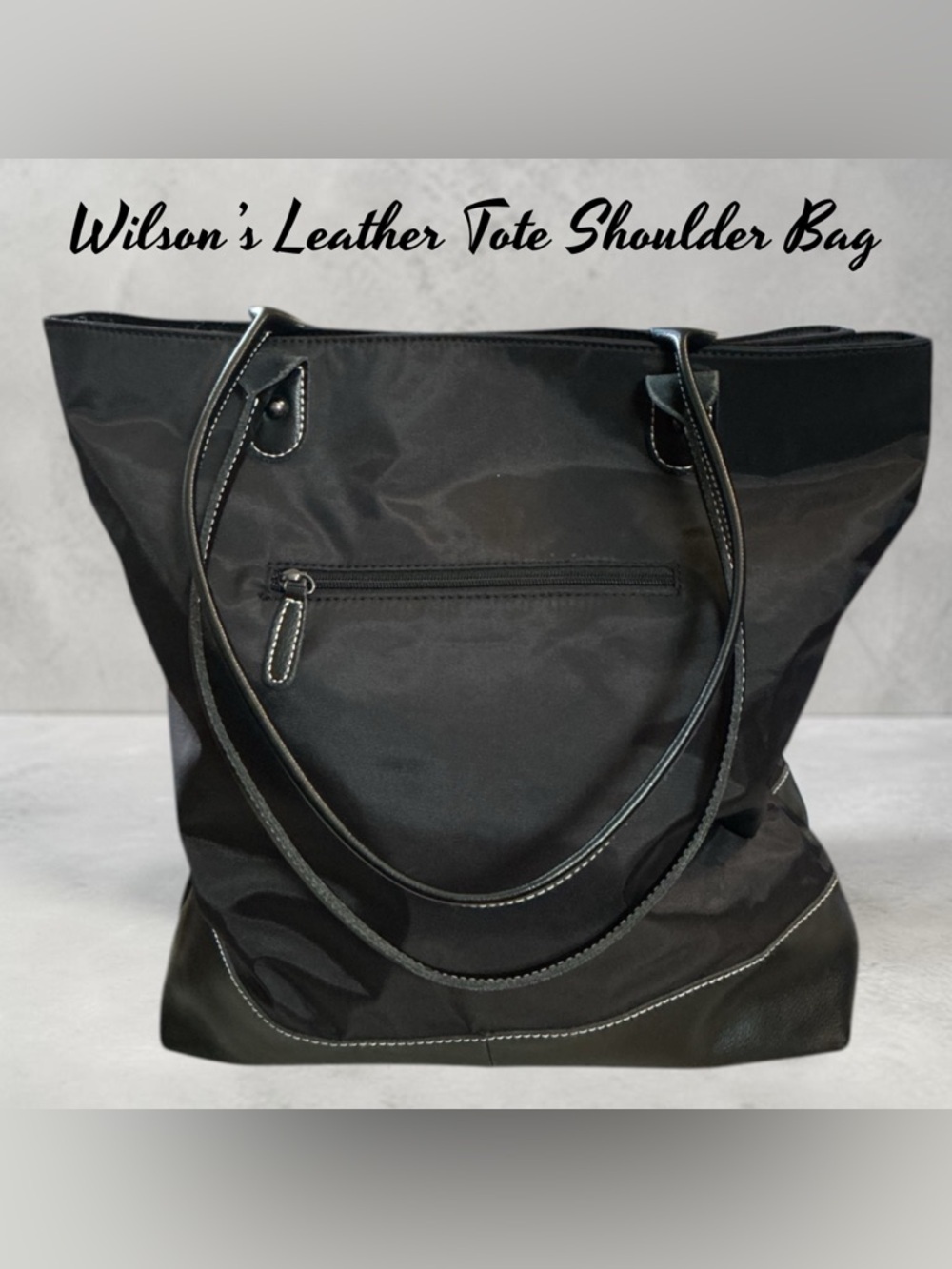 🌺WILSON’S LEATHER ONYX BLACK CANVAS/LEATHER TOTE SHOULDER BAG